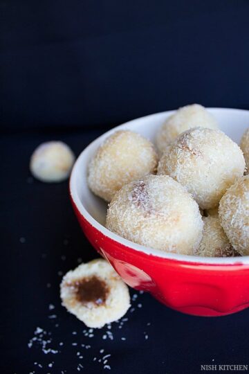 chocolate stuffed coconut ladoo