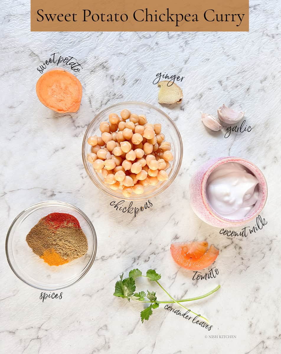 sweet potato chickpea curry ingredients