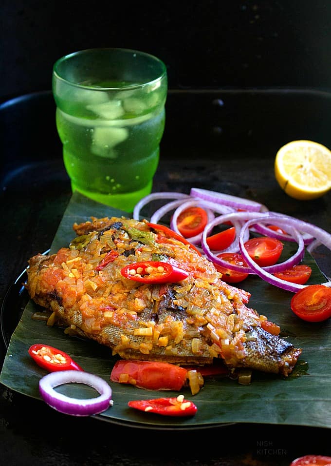 Fish cooked in banana leaf