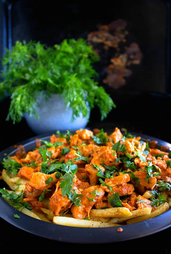 Loaded fries with butter chicken