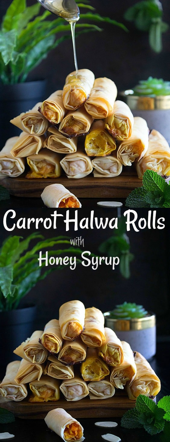 Carrot Halwa Rolls with Honey Syrup