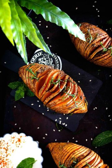 spiced hasselback sweet potatoes recipe video