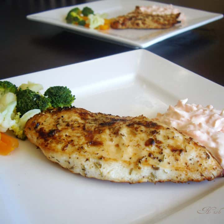 Grilled Chicken - Greek Style - with Yogurt Salad and Steamed Veggies