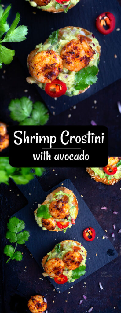 Shrimp crostini with avocado