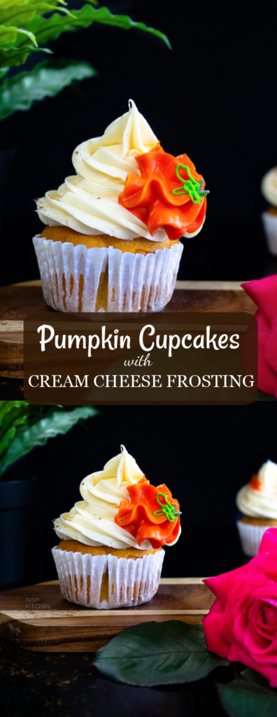 Pumpkin cupcakes with cinnamon cream cheese frosting