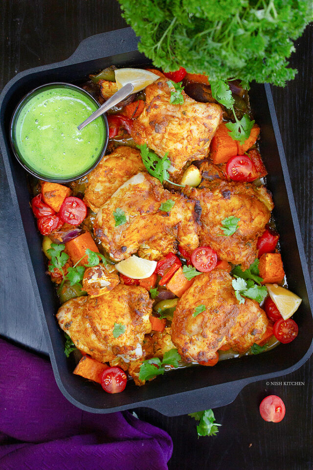 Tandoori Chicken Tray Bake - Easy And Healthy | Video - NISH KITCHEN