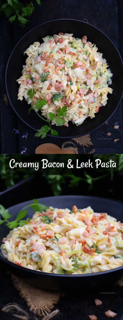 Creamy bacon and leek pasta