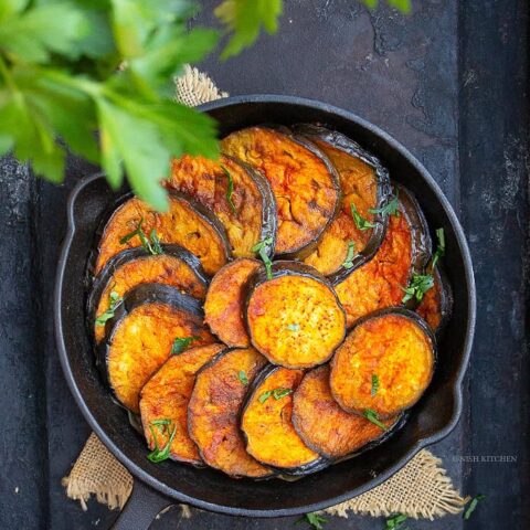 baingan bhaja or pan fried eggplant recipe video