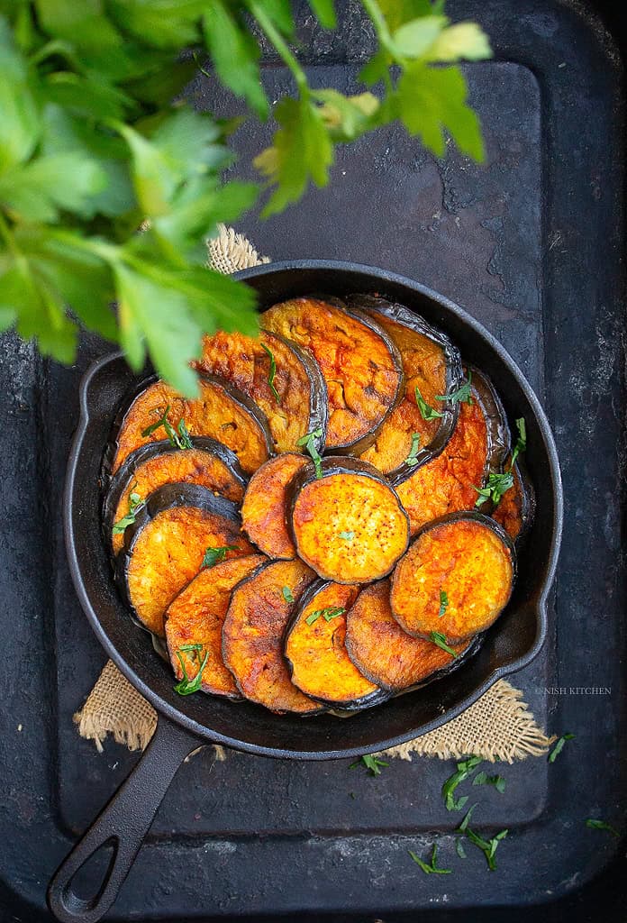 baingan bhaja or pan fried eggplant recipe video