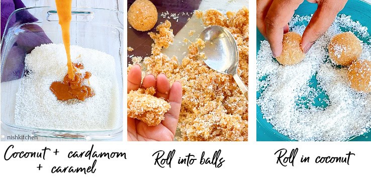 How to make salted caramel coconut ladoo