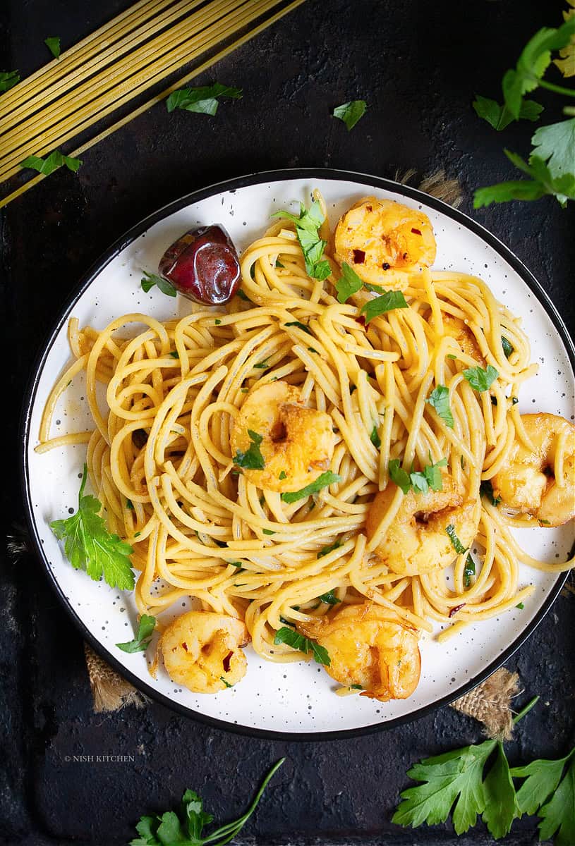 shrimp aglio olio recipe video