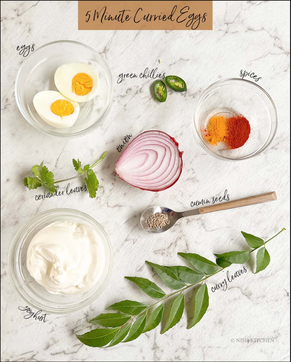 5 minute curried eggs with yoghurt ingredients