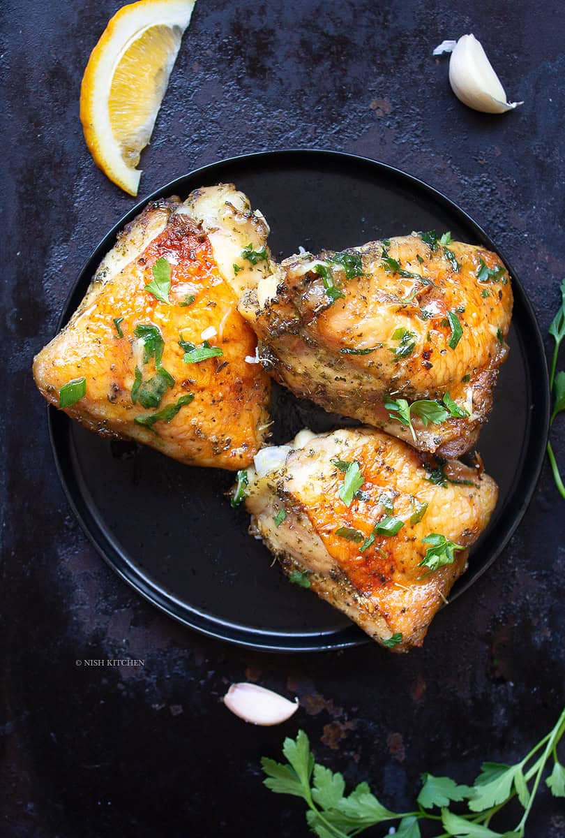Crispy garlic herb chicken thighs fresh from the oven recipe video